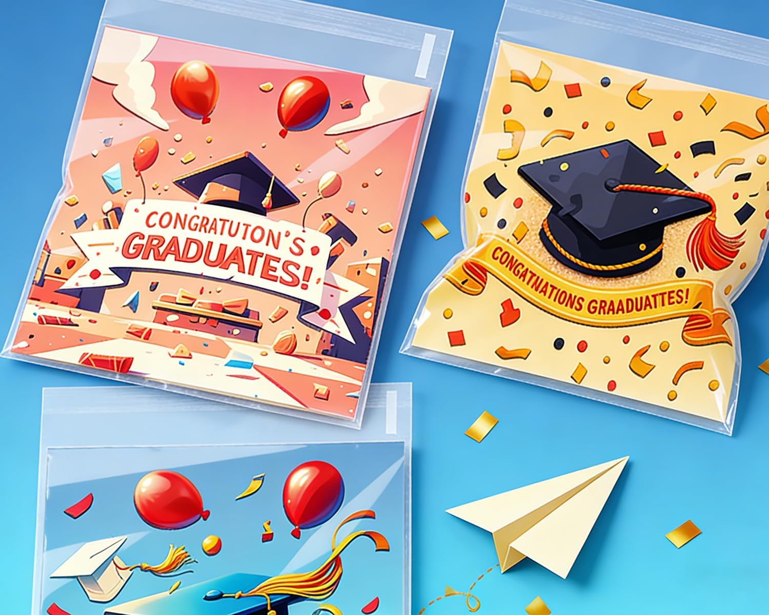 Graduation Party OPP Treat Bags Congrats Graduate Printed Clear Plastic Cookie Candy Snack Packaging Bags for Graduation Favor Gift