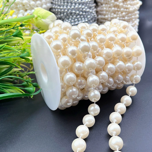 6-14mm Artificial Pearl Bead Garland Strand, Continuous Plastic Pearl String for Wedding Party Decor, DIY Craft, Wreath & Bouquet Embellishment