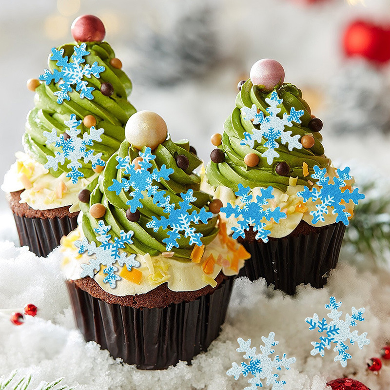 Frozen Wonderland Cake Decor | 50-Pack Mixed Color Edible Snowflakes for Themed Parties, Movie-Inspired Winter Dessert Toppers, Enchanted Ice Palace Decorating Kit