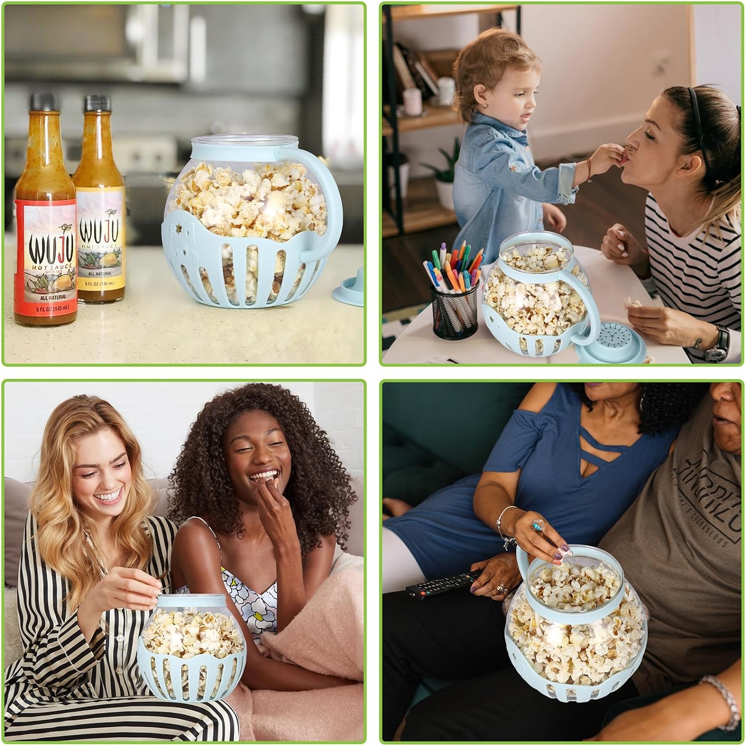 Borosilicate Glass Popcorn Popper | Silicone-Lid Microwave Popcorn Maker, Oil-Free Healthy Snack Maker for Family Movie Nights & Parties