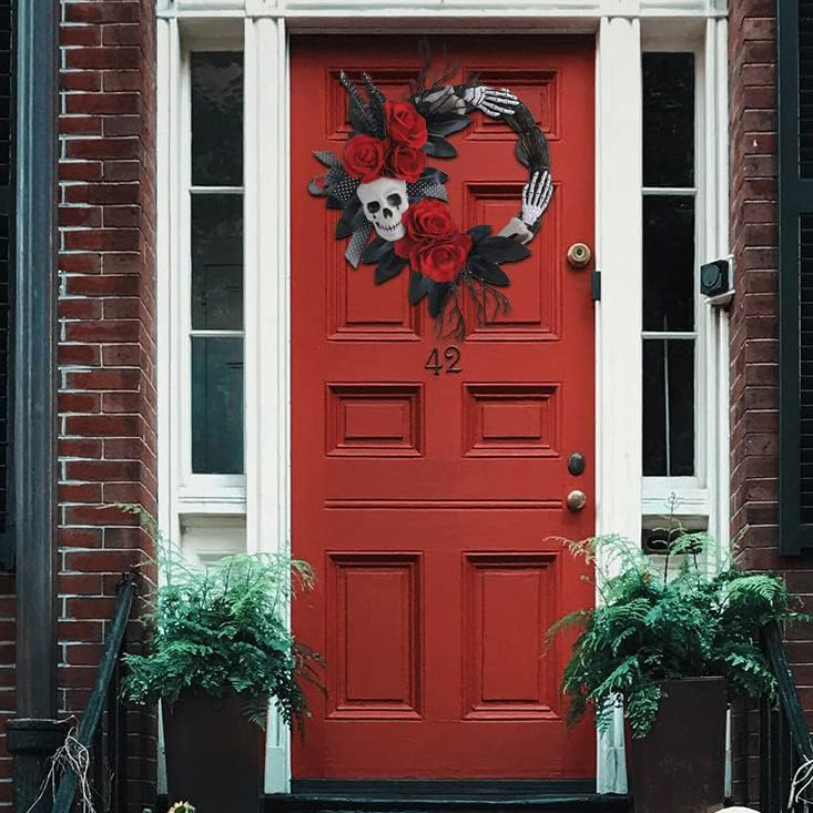 Halloween Skeleton Red Flower Ghost Hands Decorate Garland Ghost Festival Atmosphere Decorate Venue Props Rattan Circle 