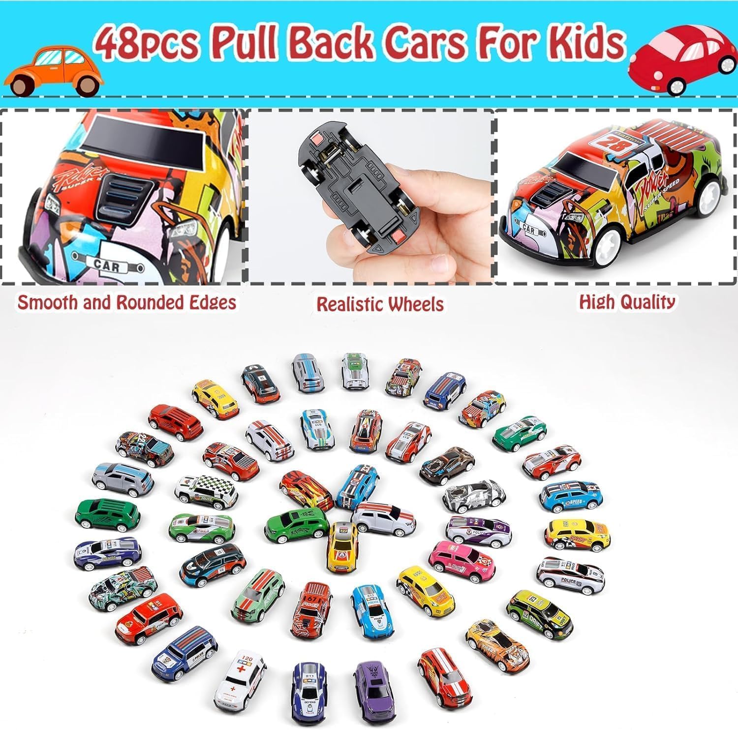 48 Pcs Mini Pull Back Cars Container Gift Set Alloy Toy Cars for Boys