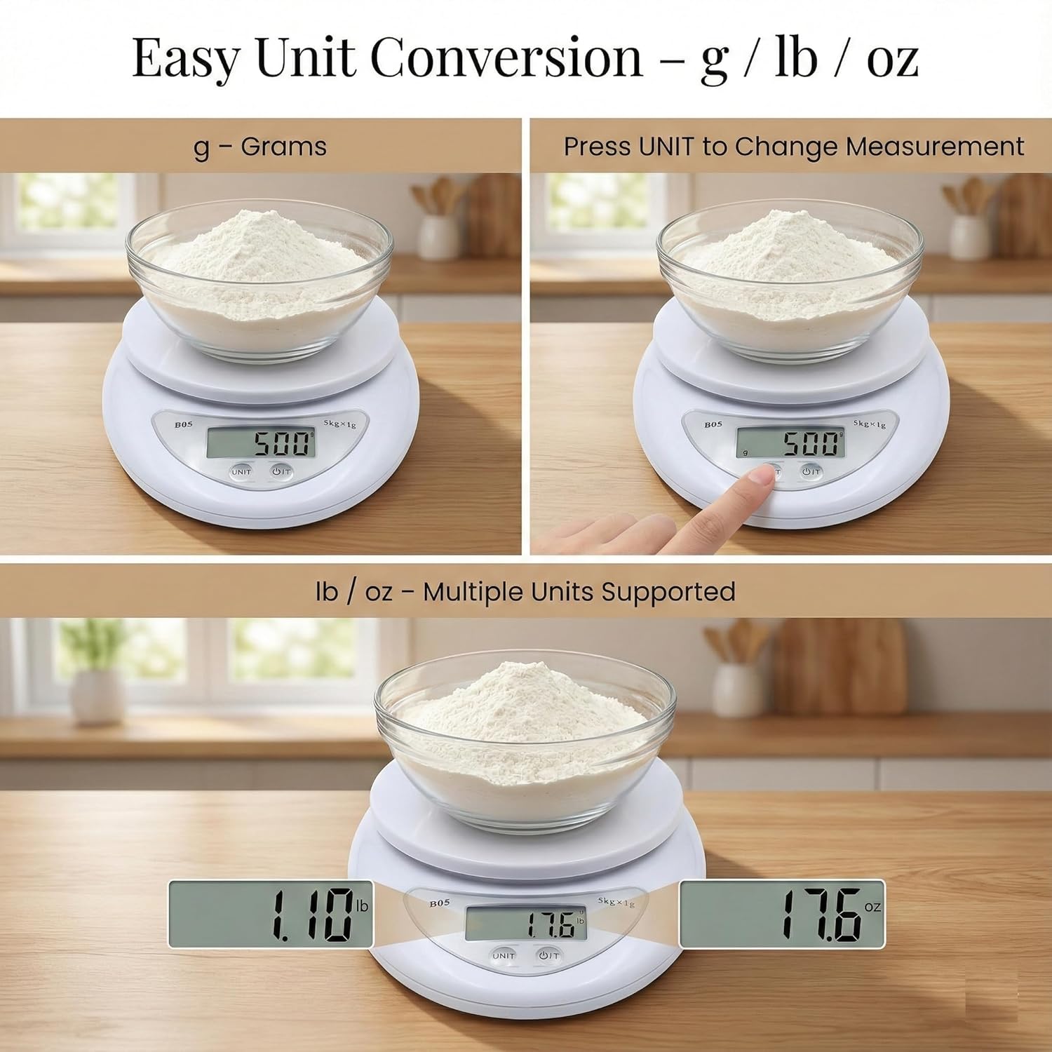 B05 Digital Kitchen Scale, 5kg/1g High Precision Food Weighing Scale with LCD Display