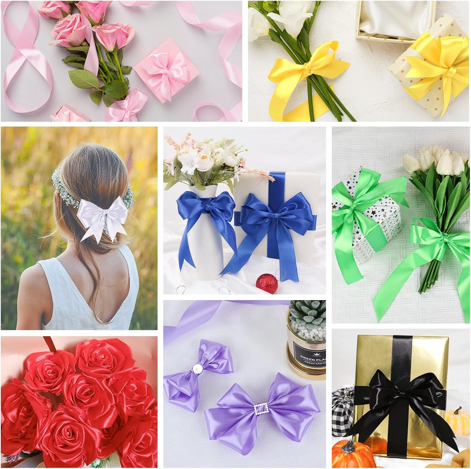 4cm Wide Solid Satin Ribbon Roll DIY Rose Flower Making Bow Ribbon Gift Wrapping Bouquet Packaging Wedding Party Hanging Decorative Ribbon