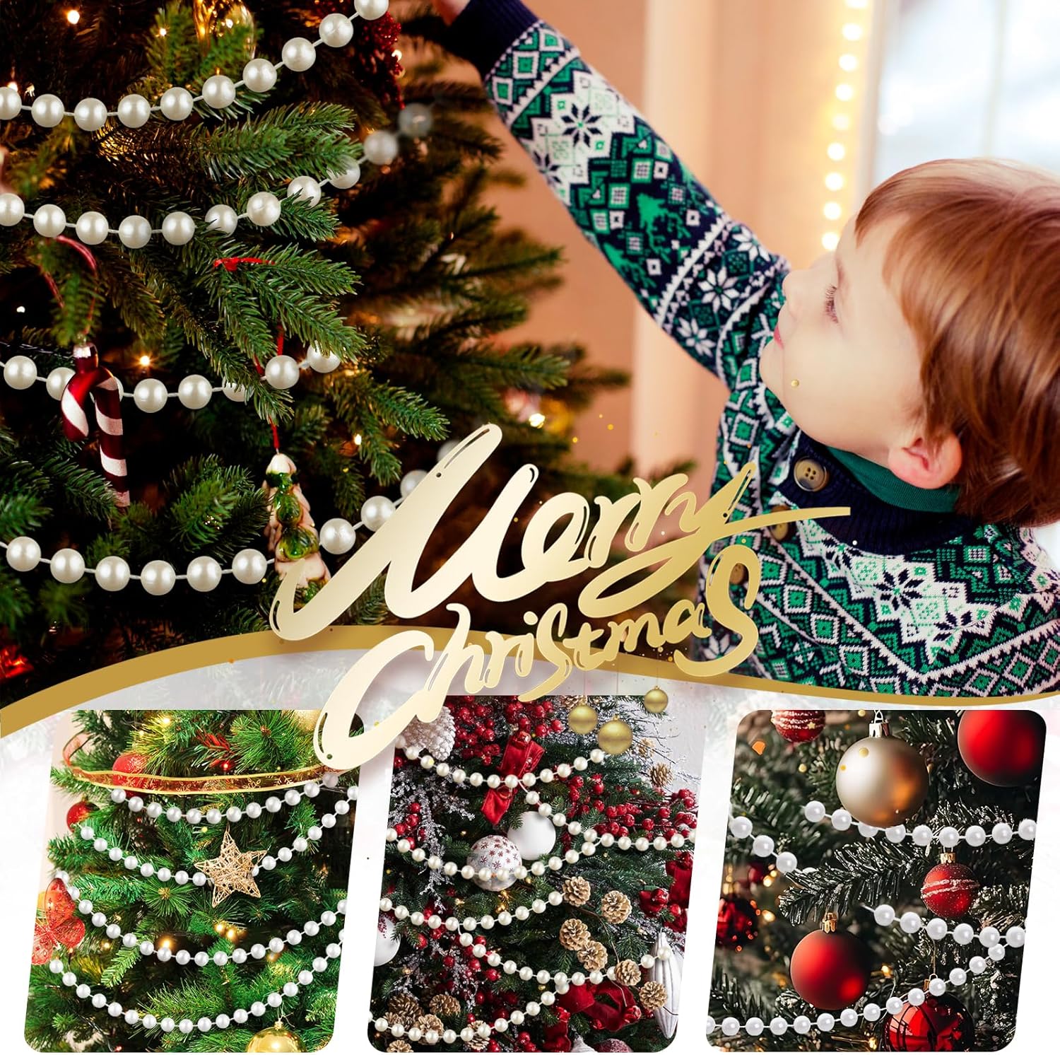 6-14mm Artificial Pearl Bead Garland Strand, Continuous Plastic Pearl String for Wedding Party Decor, DIY Craft, Wreath & Bouquet Embellishment