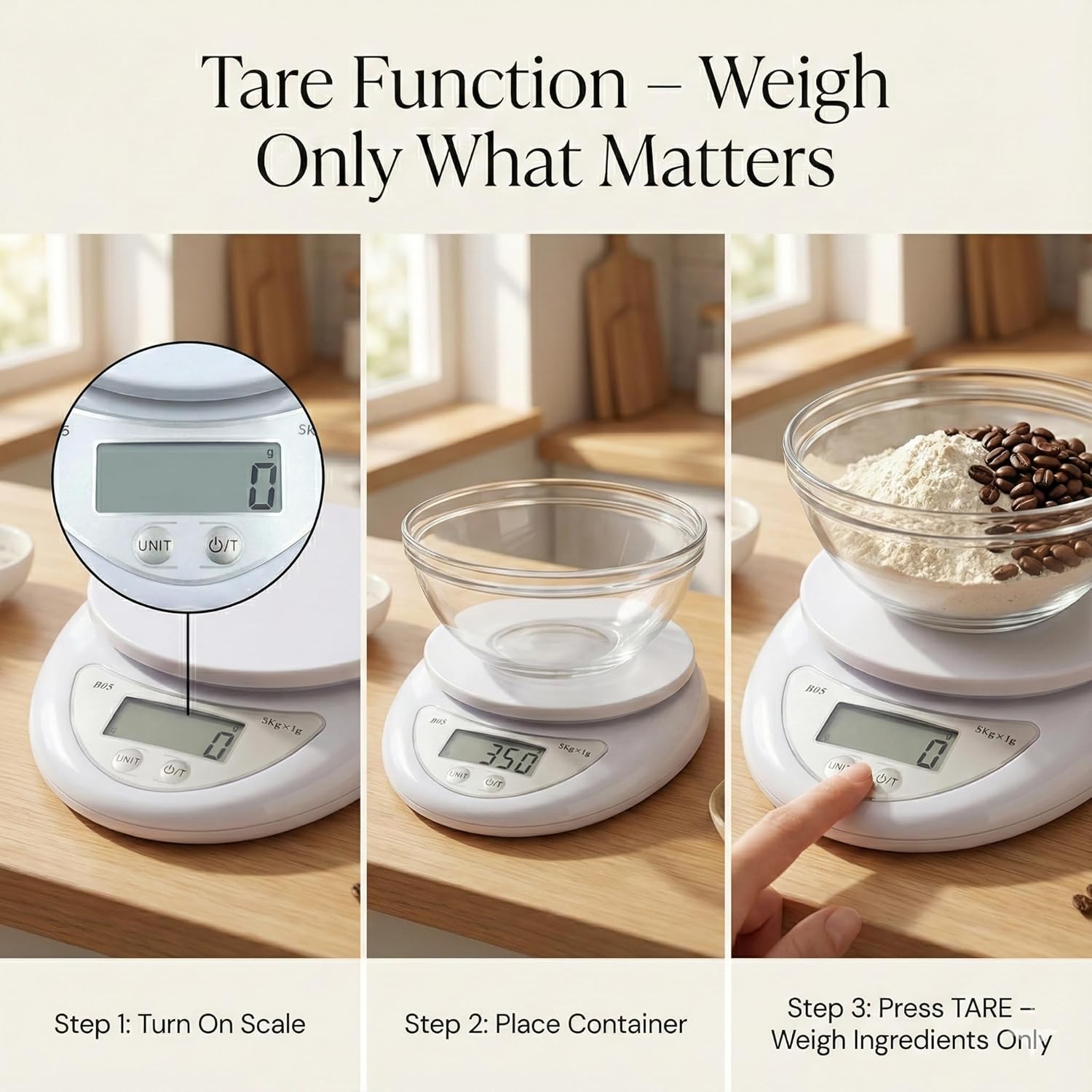 B05 Digital Kitchen Scale, 5kg/1g High Precision Food Weighing Scale with LCD Display