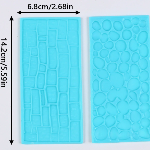 2Pcs Fondant Impression Mats, Wood Grain, Brick Wall & Stone Texture Cake Decorating Molds