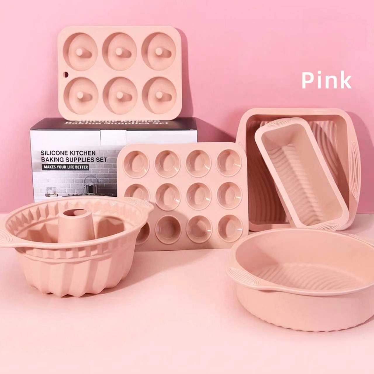 Silicone Baking Mold Set Non-Stick Food Grade Bakeware Kit Including Loaf Pan, Bundt Cake Mold, Muffin Tray for Bread Cake Baking Oven Use