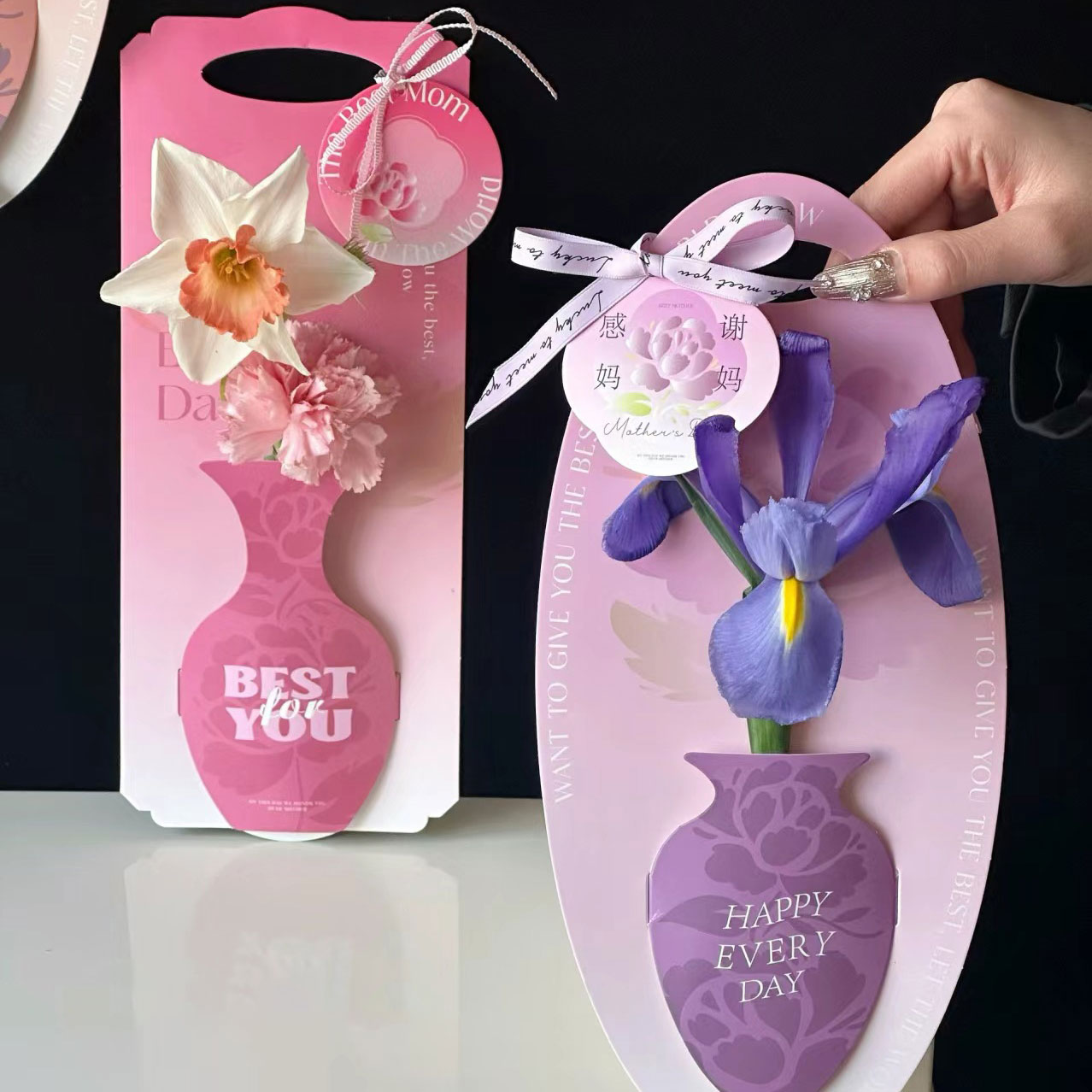 Oval Floral Gift Card Holders – Elegant Flower Bouquet Sleeves for Wedding, Anniversary, Birthday Party Decor, Flower Arranging, Card Display & Creative Packaging