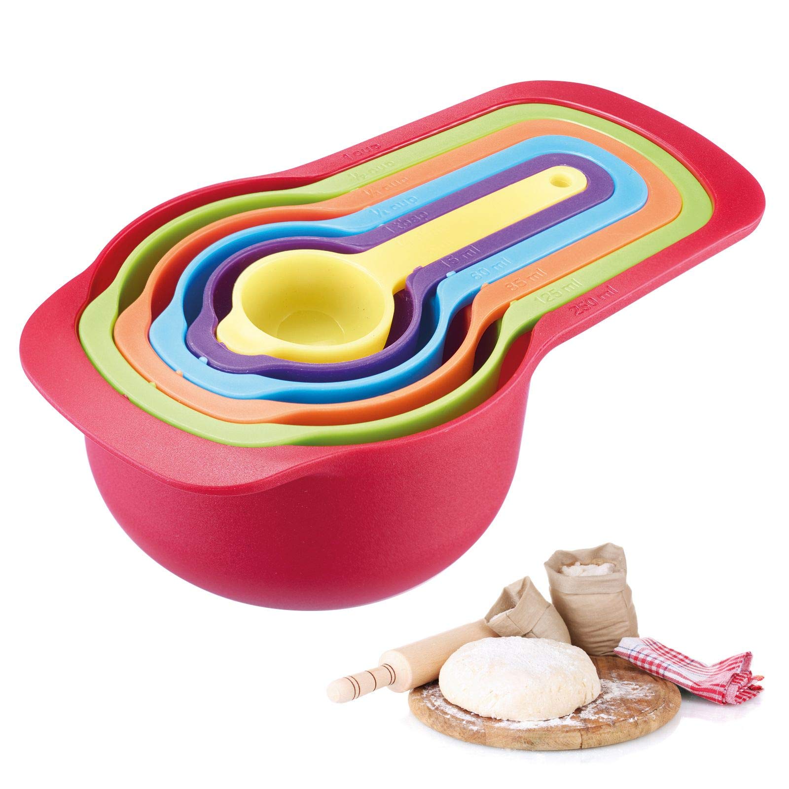 6-Piece Measuring Spoon Set, Volumes: 7.5/15/60/85/125/250 ml, Plastic, BPA-, Matroschka, Colourful