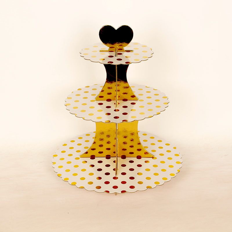 3-Tier Gold Foil Paper Cupcake Stand, Disposable Dessert Display Tray for Birthday Wedding Party