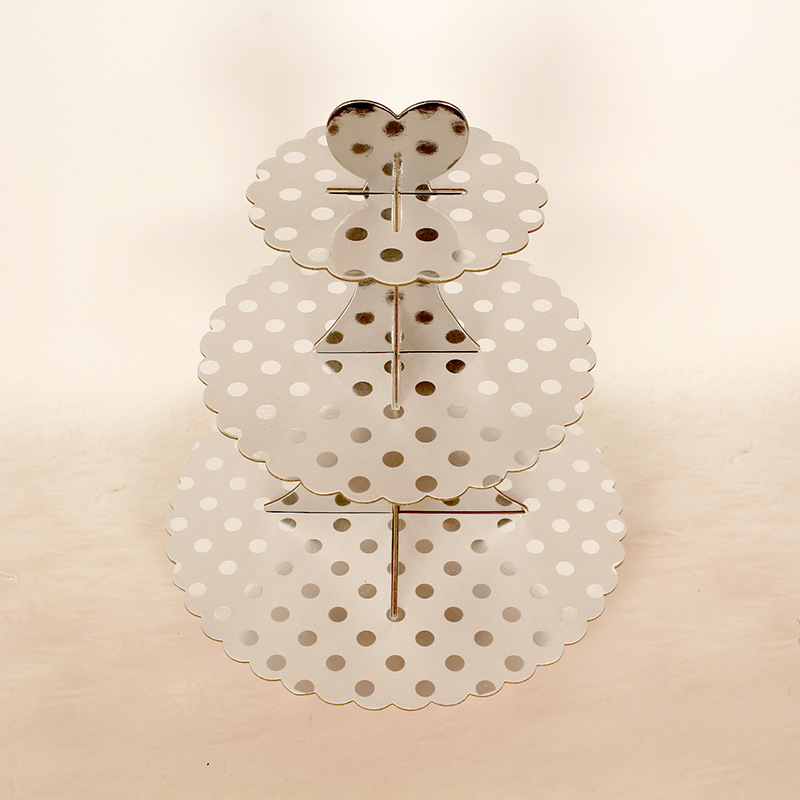 3-Tier Gold Foil Paper Cupcake Stand, Disposable Dessert Display Tray for Birthday Wedding Party