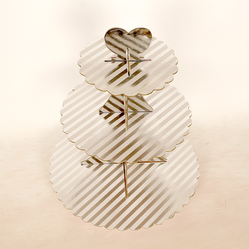 3-Tier Gold Foil Paper Cupcake Stand, Disposable Dessert Display Tray for Birthday Wedding Party