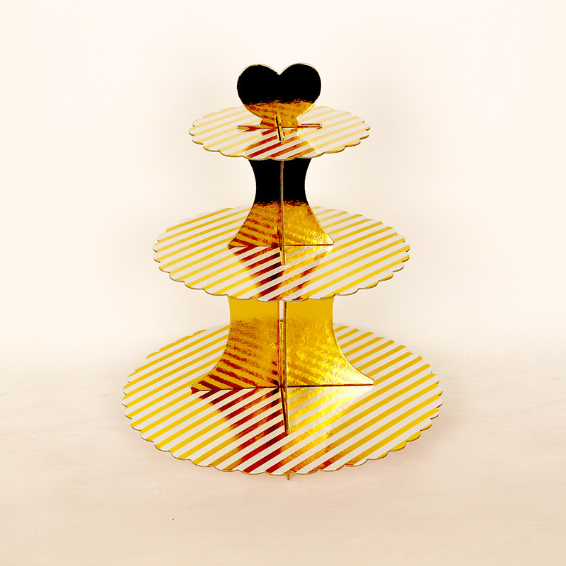3-Tier Gold Foil Paper Cupcake Stand, Disposable Dessert Display Tray for Birthday Wedding Party