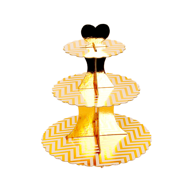 3-Tier Gold Foil Paper Cupcake Stand, Disposable Dessert Display Tray for Birthday Wedding Party