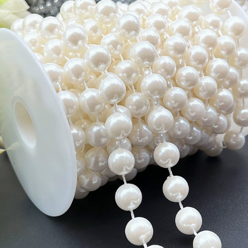 6-14mm Artificial Pearl Bead Garland Strand, Continuous Plastic Pearl String for Wedding Party Decor, DIY Craft, Wreath & Bouquet Embellishment
