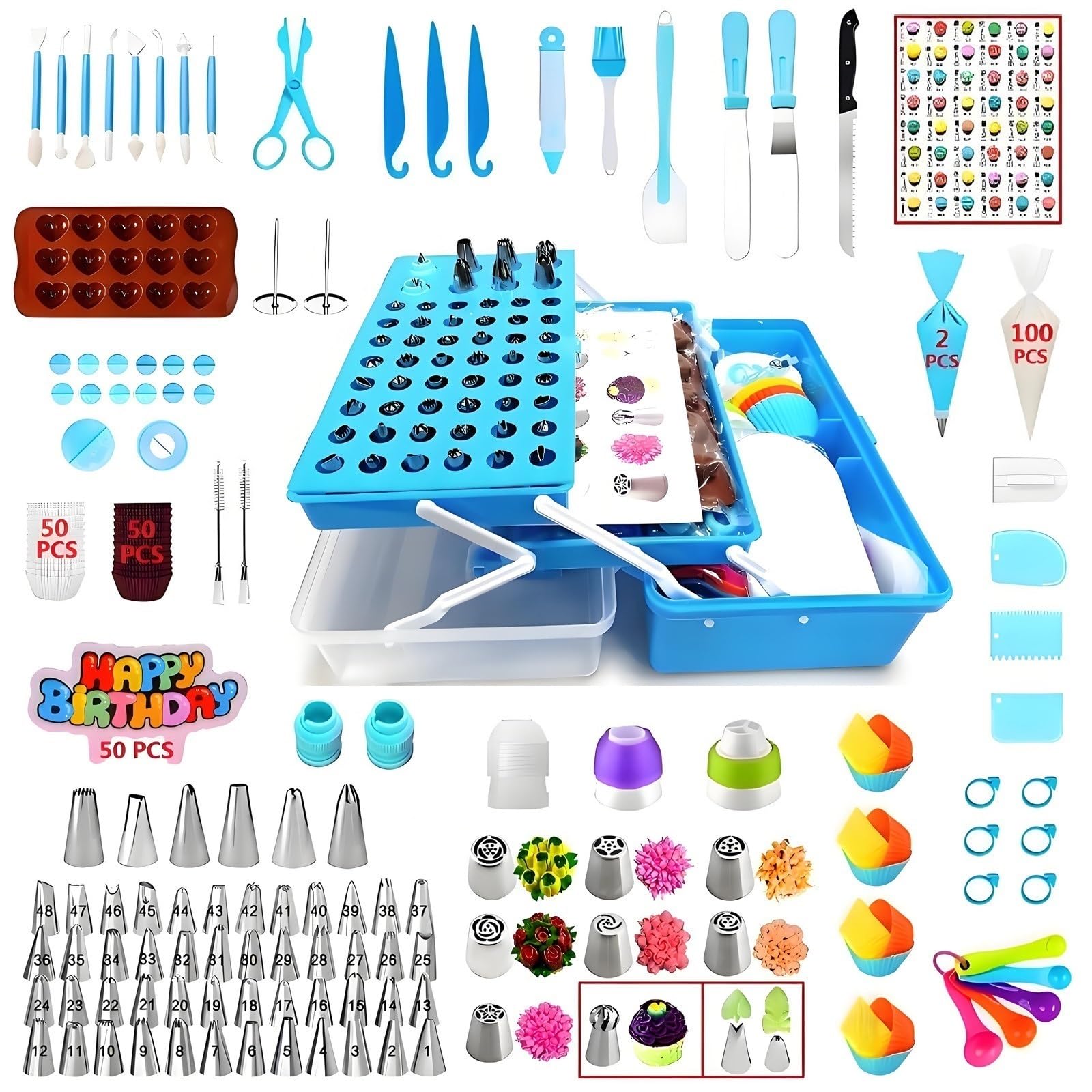 387Pcs Cake Decorating Kit - Piping Tips, TPU Piping Bags & Cream Scrapers for Baking