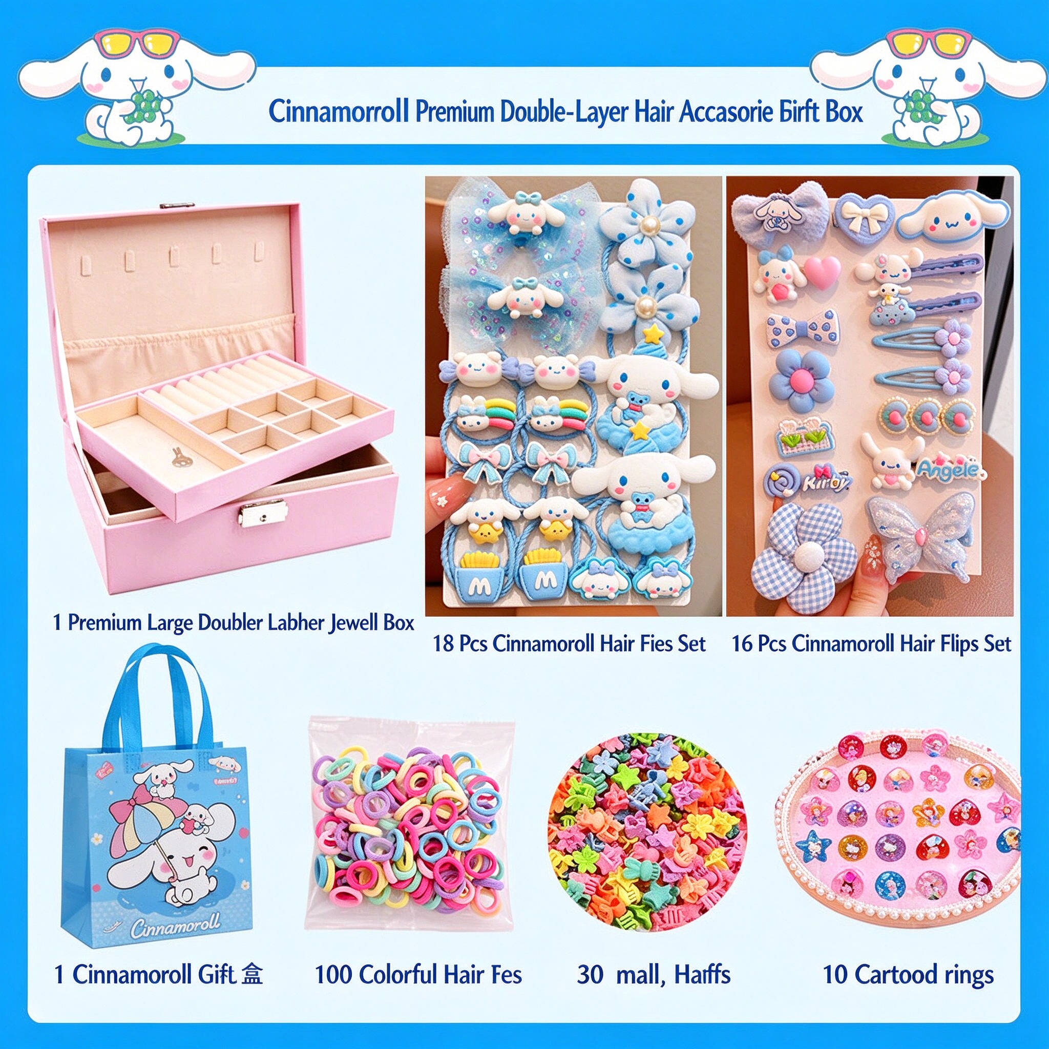 Kids Hair Accessories Gift Set Clips Ties Headbands Princess Jewelry Box for Girls Birthday