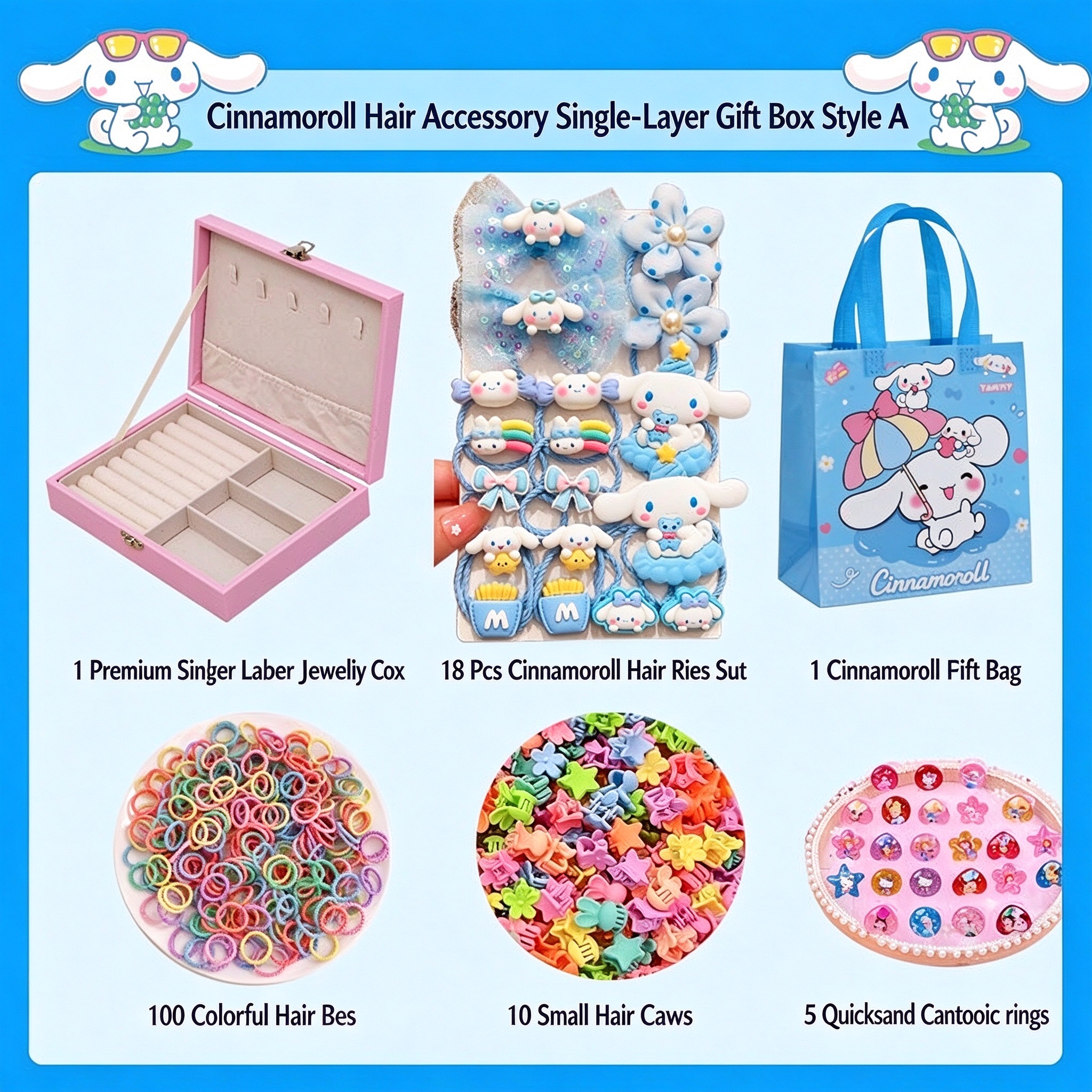 Kids Hair Accessories Gift Set Clips Ties Headbands Princess Jewelry Box for Girls Birthday