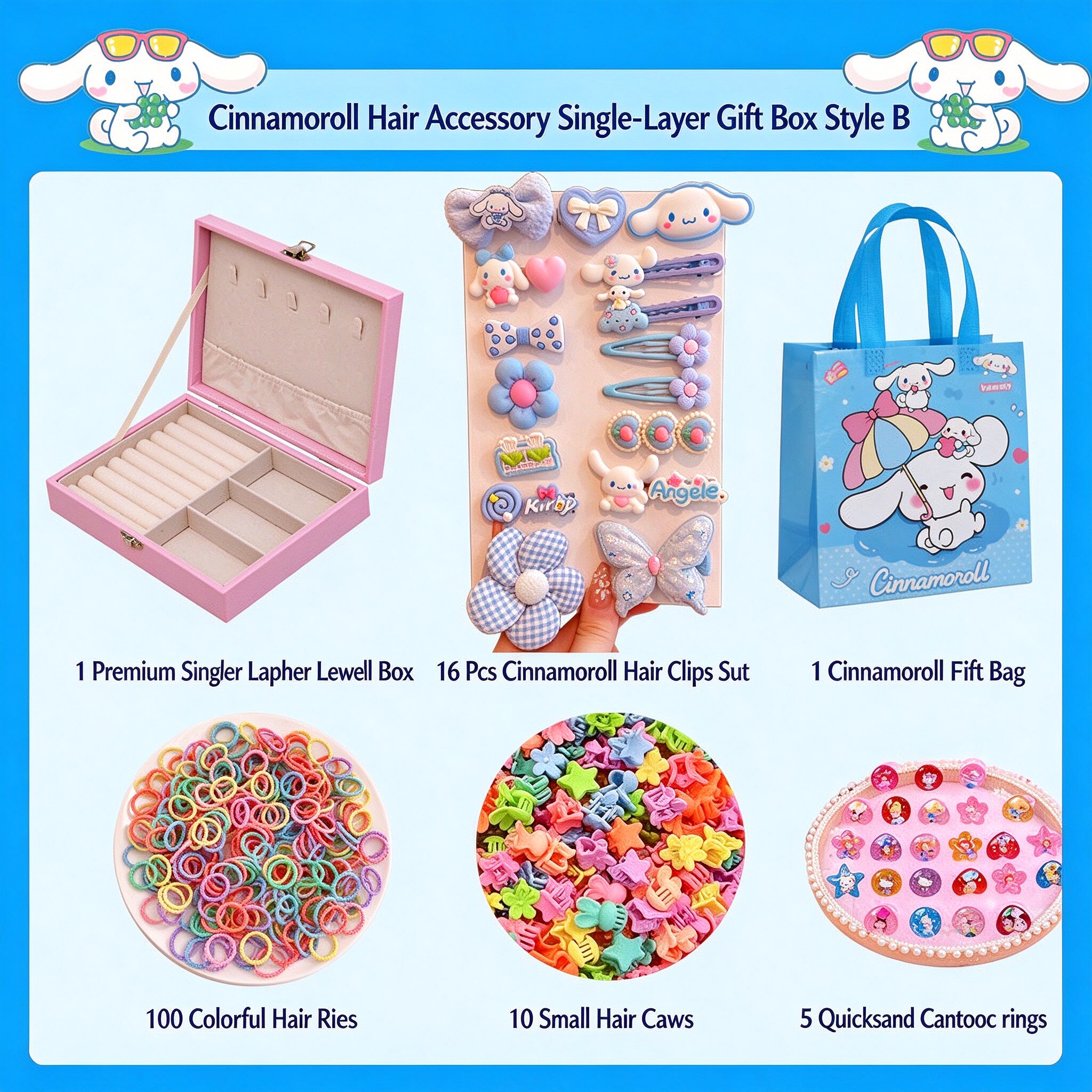 Kids Hair Accessories Gift Set Clips Ties Headbands Princess Jewelry Box for Girls Birthday
