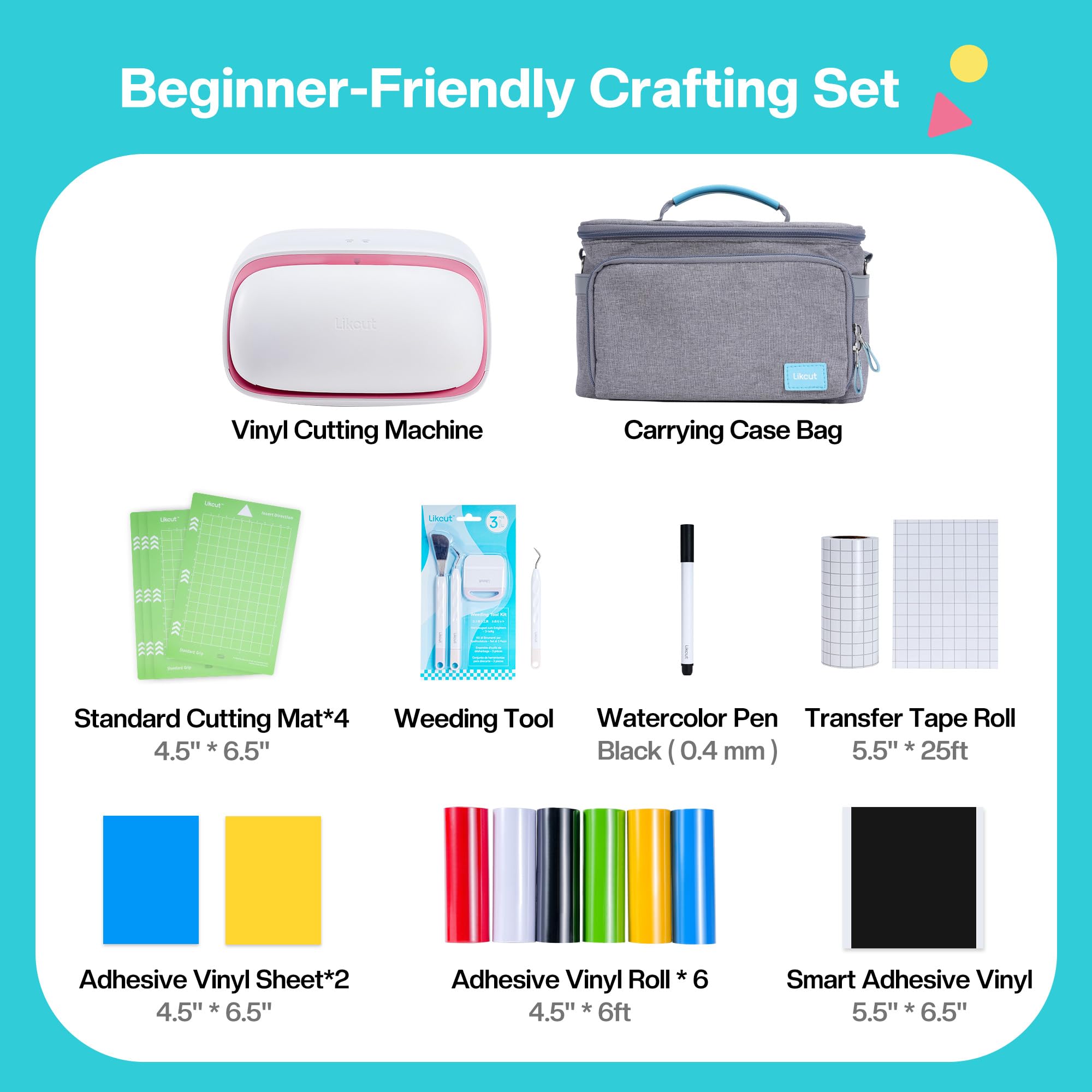 Vinyl Cutter Machine, Upgrade Cutting Machine Glee S501 for DIY Joy, Portable Smart Cutting Tool for Crafter, Sticker Decal Maker Printing for Family & School Fun Projects and Decorations, Pink