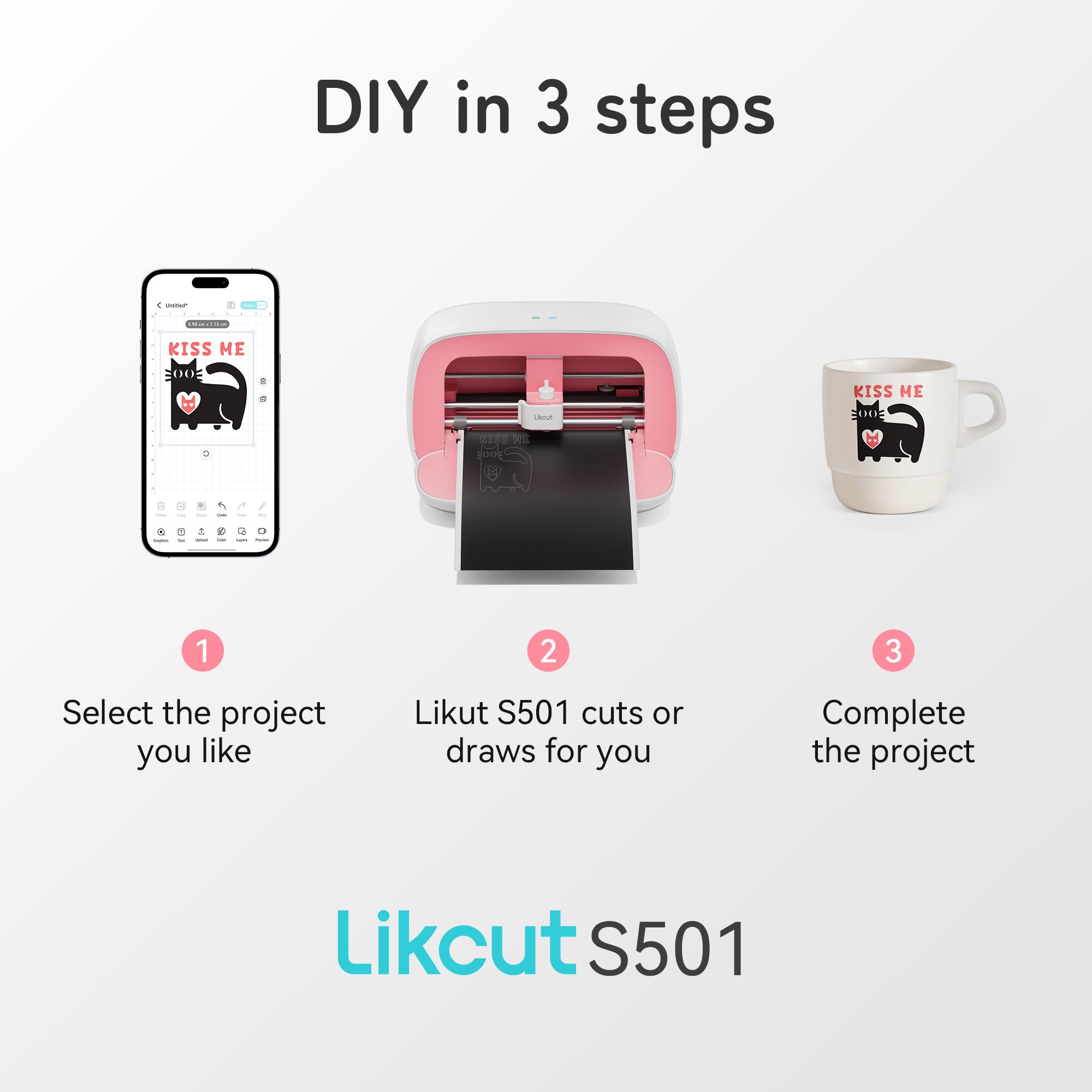 Vinyl Cutter Machine, Upgrade Cutting Machine Glee S501 for DIY Joy, Portable Smart Cutting Tool for Crafter, Sticker Decal Maker Printing for Family & School Fun Projects and Decorations, Pink