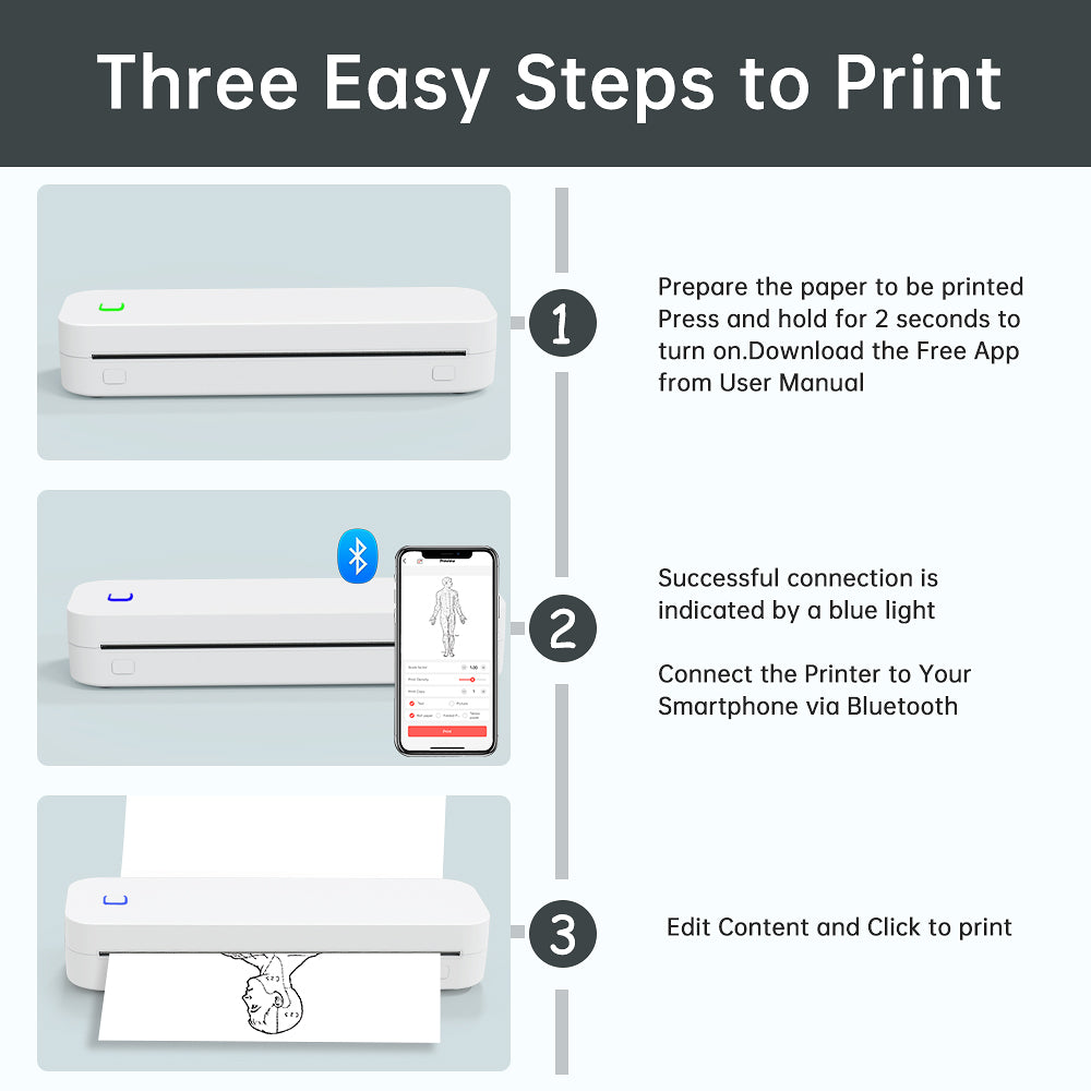 D210 Portable Wireless Thermal Printer – Inkless Printer for Travel, Office & Home, Compatible with iPhone/Android/Mac/Windows, Supports A4