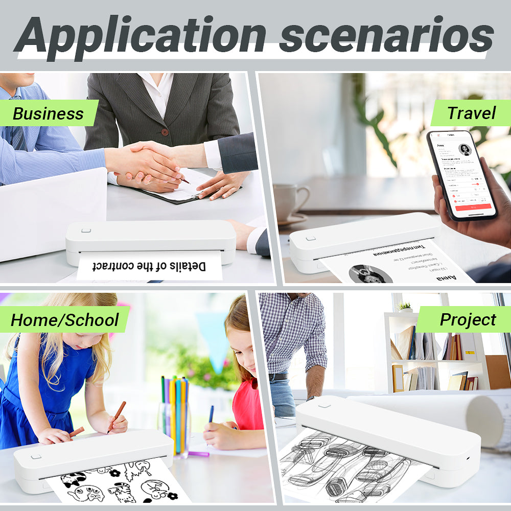 D210 Portable Wireless Thermal Printer – Inkless Printer for Travel, Office & Home, Compatible with iPhone/Android/Mac/Windows, Supports A4