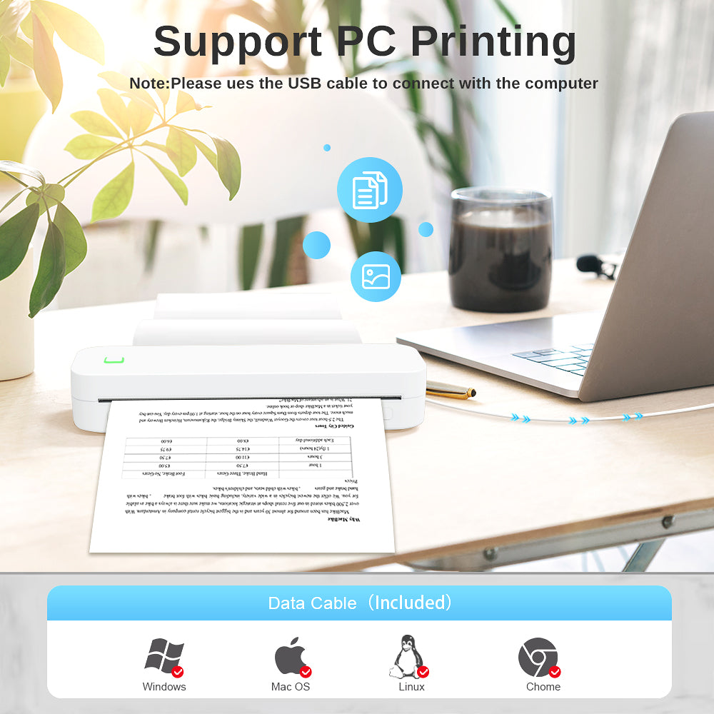 D210 Portable Wireless Thermal Printer – Inkless Printer for Travel, Office & Home, Compatible with iPhone/Android/Mac/Windows, Supports A4