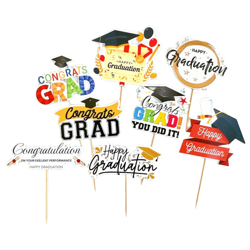 Class of 2025 Fruit Celebration Toppers | Colorful Insert Picks for Graduation Cakes & Desserts, Playful Food Decor for Student Parties, Photo-Ready Graduation Treat Accents