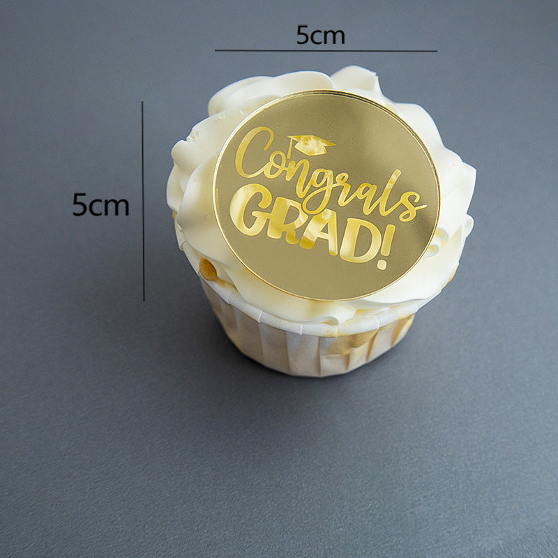 Classic Graduation Cake Toppers | Gold-Foiled Congratulations Inserts with Academic Motifs, Reusable Decor for Graduation Ceremonies & Honor Celebrations, Formal Dessert Table Accents
