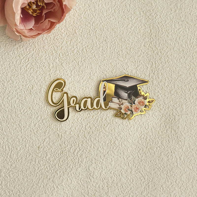Classic Graduation Cake Toppers | Gold-Foiled Congratulations Inserts with Academic Motifs, Reusable Decor for Graduation Ceremonies & Honor Celebrations, Formal Dessert Table Accents