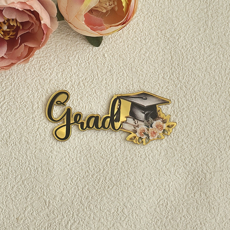 Classic Graduation Cake Toppers | Gold-Foiled Congratulations Inserts with Academic Motifs, Reusable Decor for Graduation Ceremonies & Honor Celebrations, Formal Dessert Table Accents