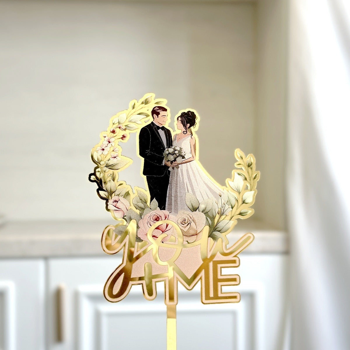Mr & Mrs Cake Topper - Wooden Leaves Wreath Wedding Cake Toppers Bride and Groom Party Cake Decorations Supplies