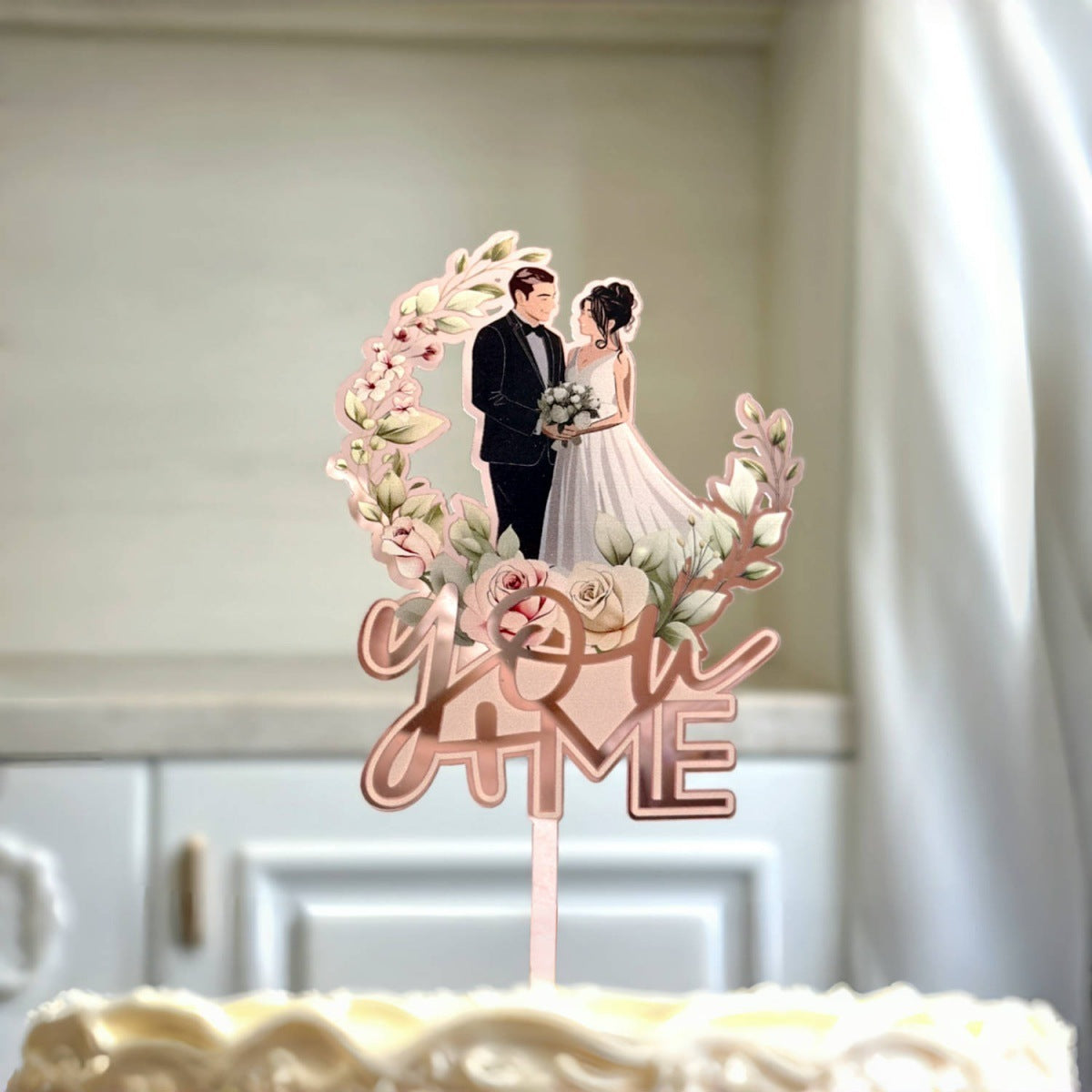 Mr & Mrs Cake Topper - Wooden Leaves Wreath Wedding Cake Toppers Bride and Groom Party Cake Decorations Supplies