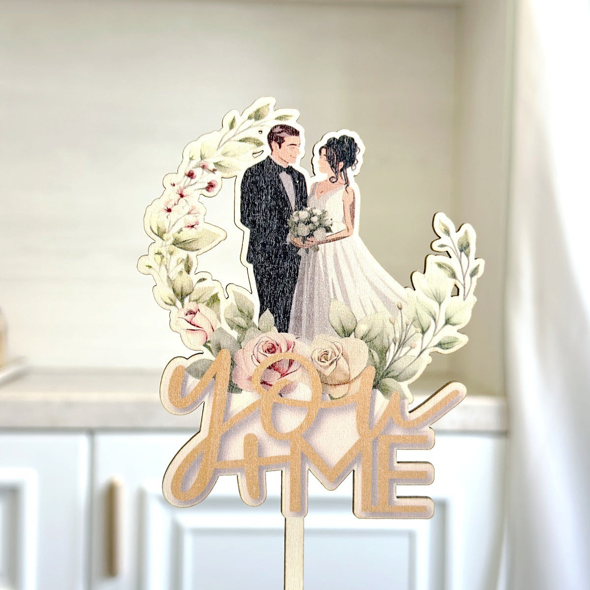 Mr & Mrs Cake Topper - Wooden Leaves Wreath Wedding Cake Toppers Bride and Groom Party Cake Decorations Supplies