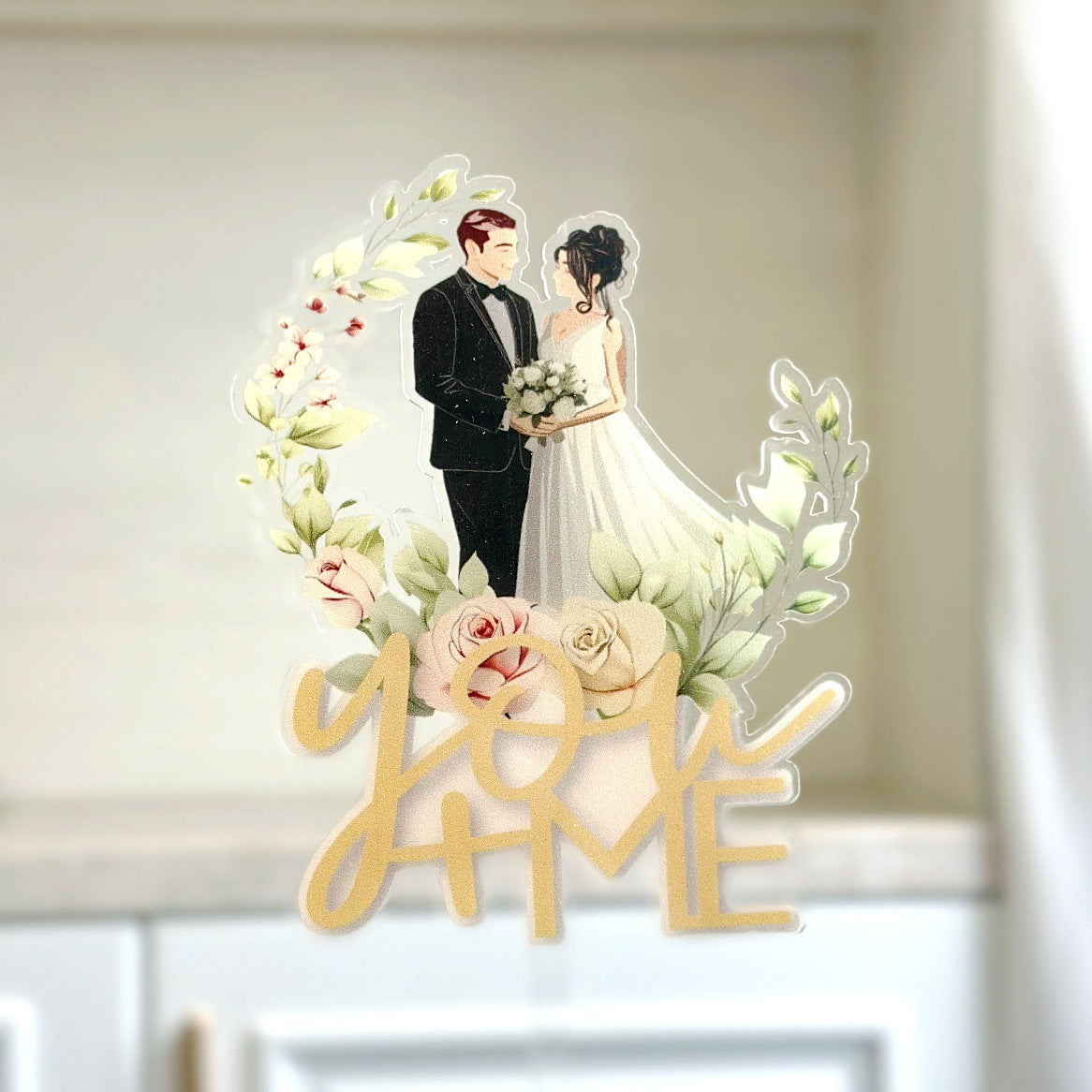 Mr & Mrs Cake Topper - Wooden Leaves Wreath Wedding Cake Toppers Bride and Groom Party Cake Decorations Supplies
