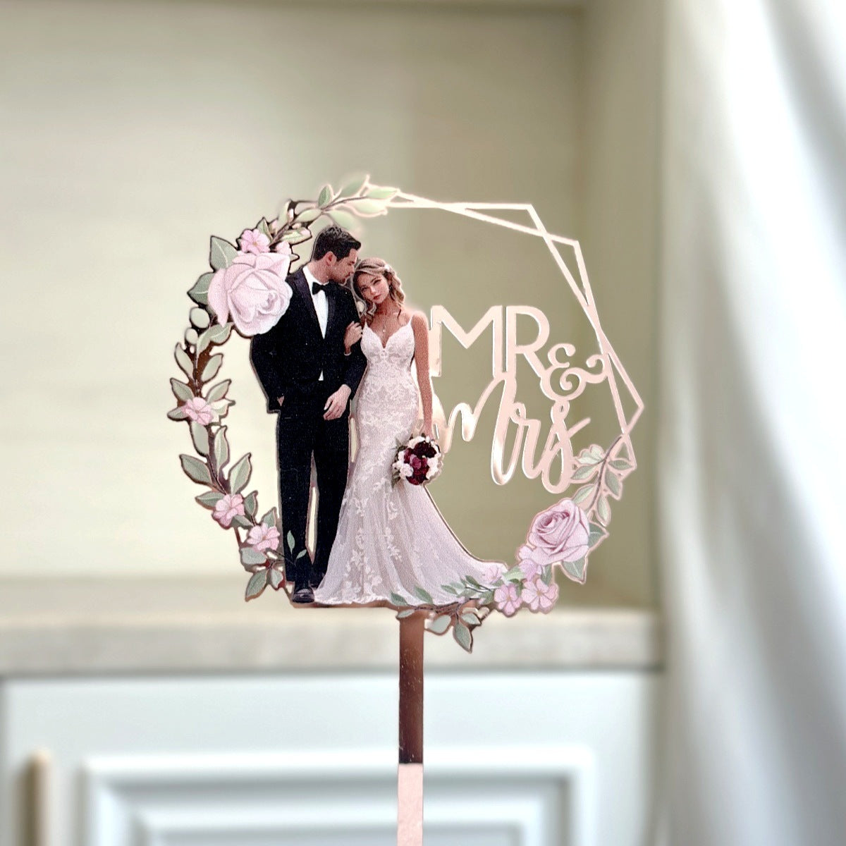 Mr & Mrs Cake Topper - Wooden Leaves Wreath Wedding Cake Toppers Bride and Groom Party Cake Decorations Supplies