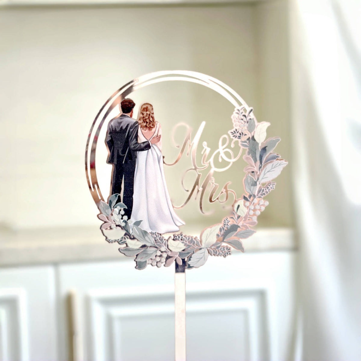 Mr & Mrs Cake Topper - Wooden Leaves Wreath Wedding Cake Toppers Bride and Groom Party Cake Decorations Supplies