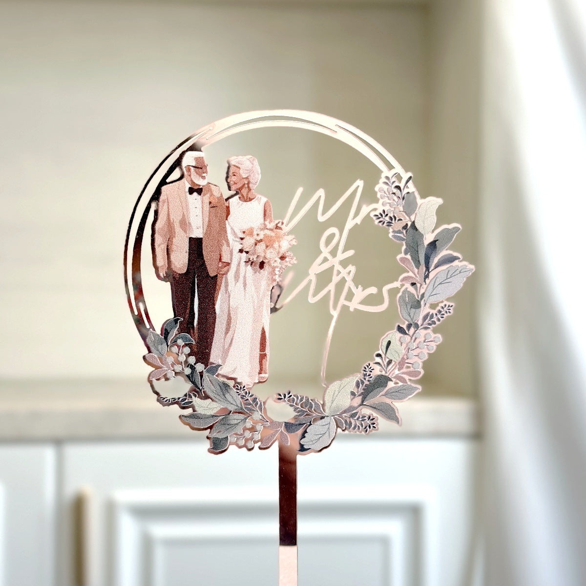 Mr & Mrs Cake Topper - Wooden Leaves Wreath Wedding Cake Toppers Bride and Groom Party Cake Decorations Supplies