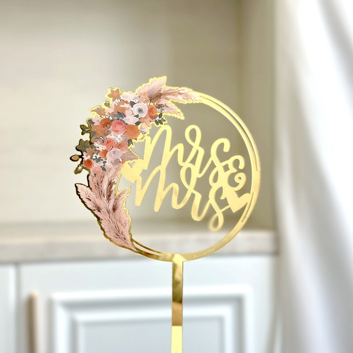 Mr & Mrs Cake Topper - Wooden Leaves Wreath Wedding Cake Toppers Bride and Groom Party Cake Decorations Supplies
