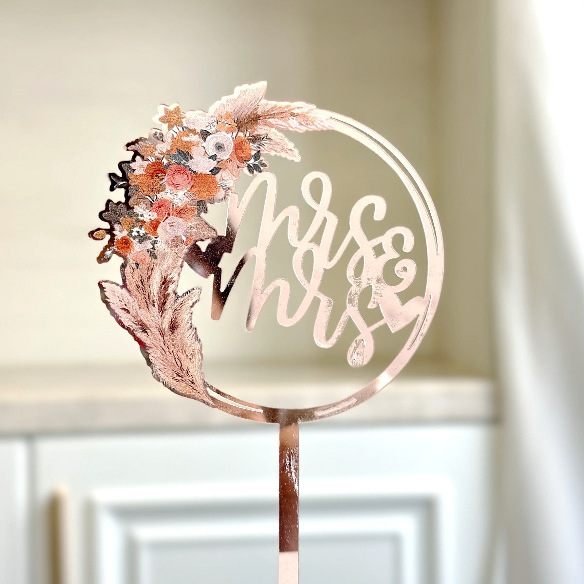 Mr & Mrs Cake Topper - Wooden Leaves Wreath Wedding Cake Toppers Bride and Groom Party Cake Decorations Supplies