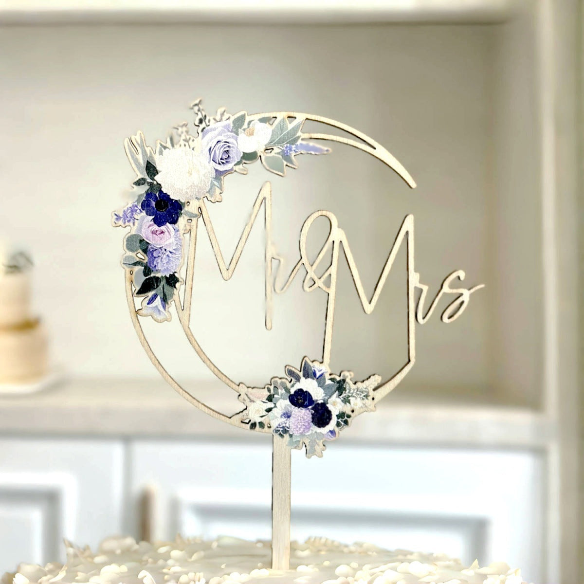 Mr & Mrs Cake Topper - Wooden Leaves Wreath Wedding Cake Toppers Bride and Groom Party Cake Decorations Supplies