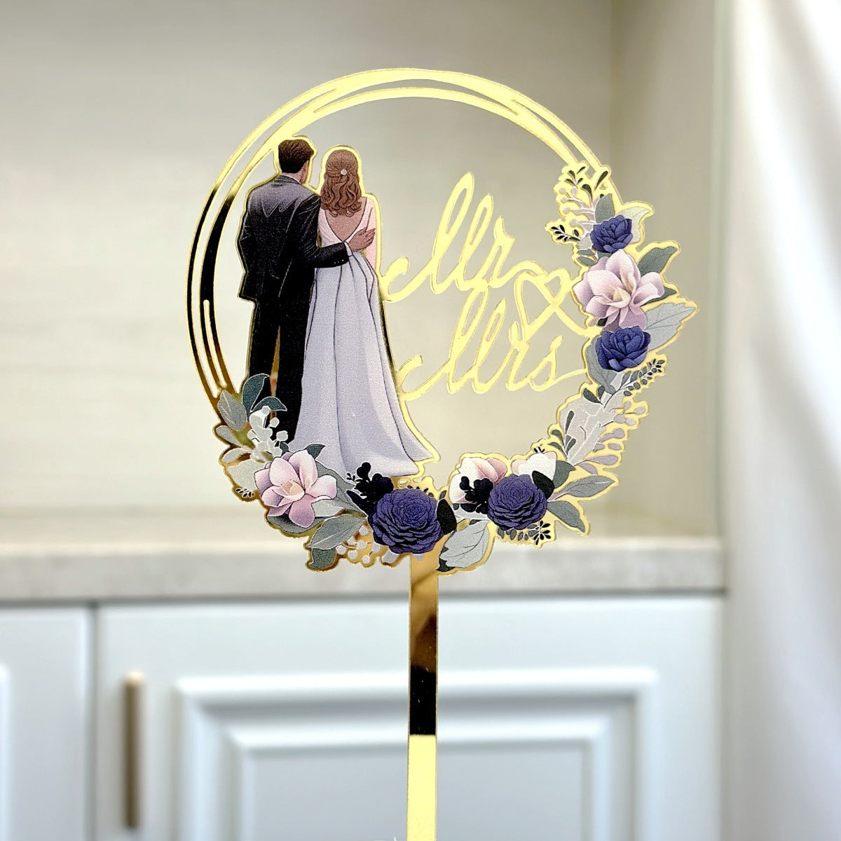 Mr & Mrs Cake Topper - Wooden Leaves Wreath Wedding Cake Toppers Bride and Groom Party Cake Decorations Supplies