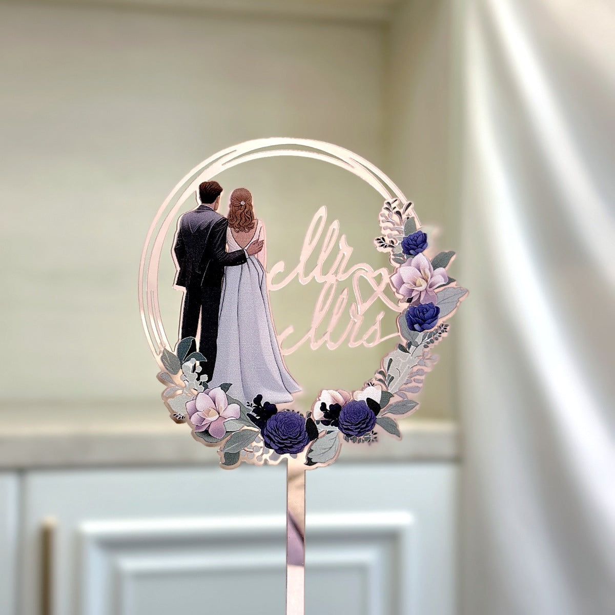 Mr & Mrs Cake Topper - Wooden Leaves Wreath Wedding Cake Toppers Bride and Groom Party Cake Decorations Supplies