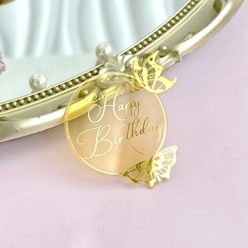 New Style Round Butterfly Acrylic Cake Toppers for Happy Birthday Anniversary Cupcake Decorations Ins Air