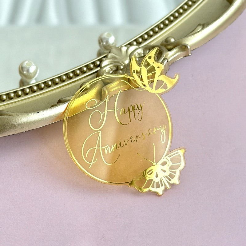 New Style Round Butterfly Acrylic Cake Toppers for Happy Birthday Anniversary Cupcake Decorations Ins Air