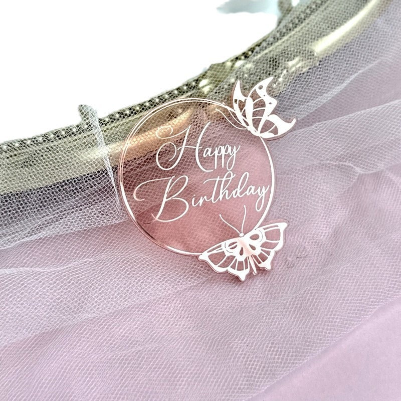 New Style Round Butterfly Acrylic Cake Toppers for Happy Birthday Anniversary Cupcake Decorations Ins Air