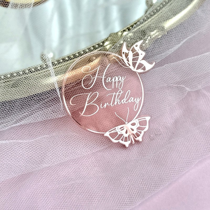 New Style Round Butterfly Acrylic Cake Toppers for Happy Birthday Anniversary Cupcake Decorations Ins Air