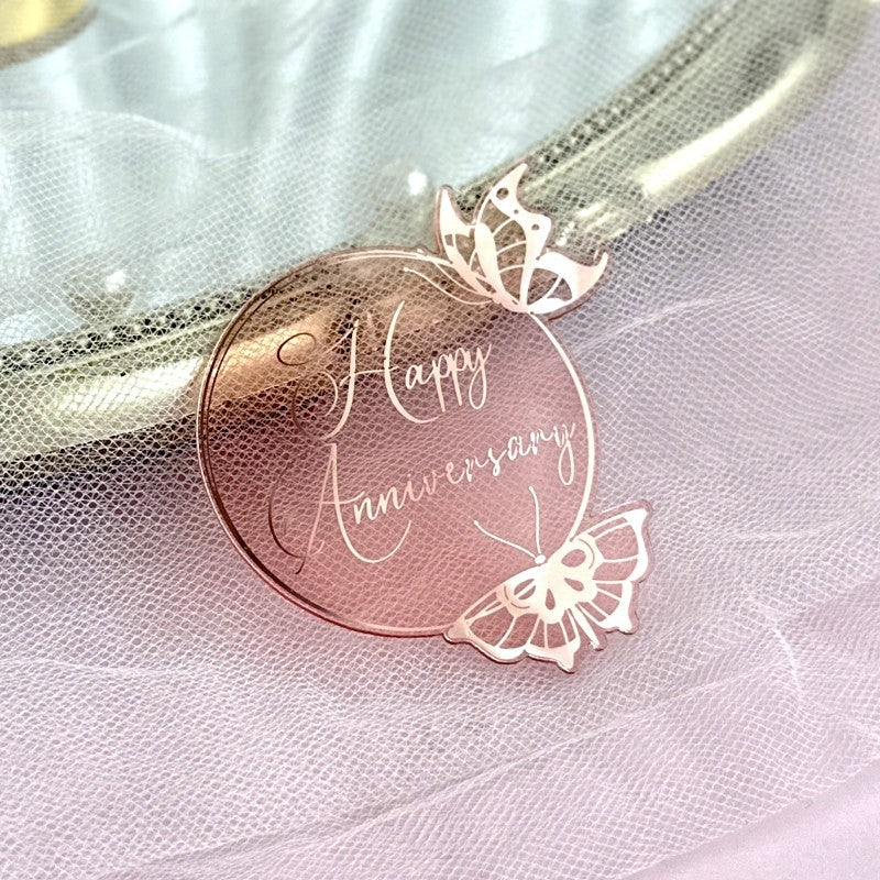 New Style Round Butterfly Acrylic Cake Toppers for Happy Birthday Anniversary Cupcake Decorations Ins Air